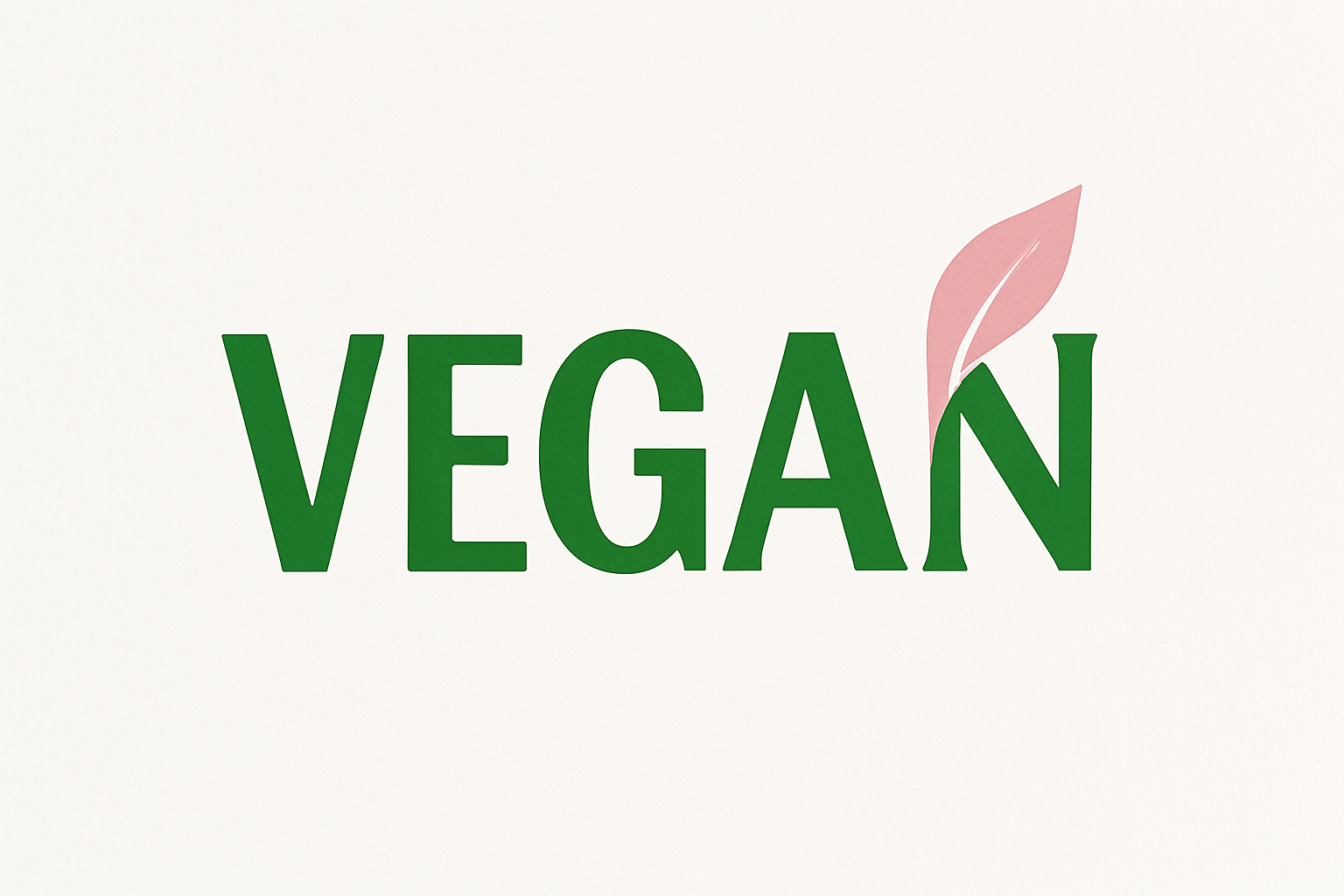 Create the word VEGAN in green with a pink leaf